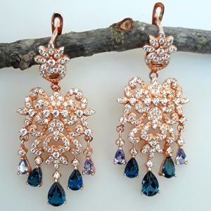 Gorgeous London Blue Topaz & Tanzanite Chandelier Earrings